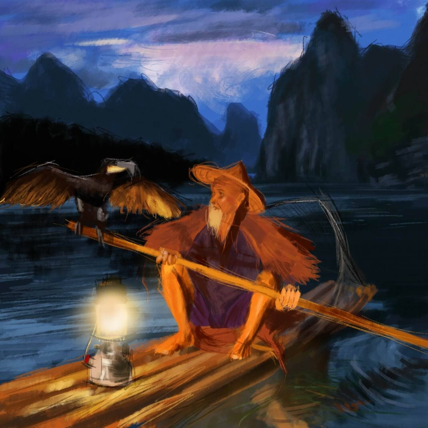 illustration homme et corbeau sur photoshop