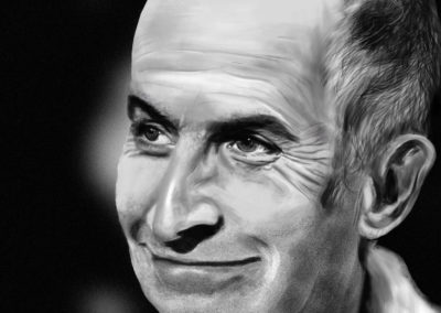 dessin de louis de funès en noir et blanc